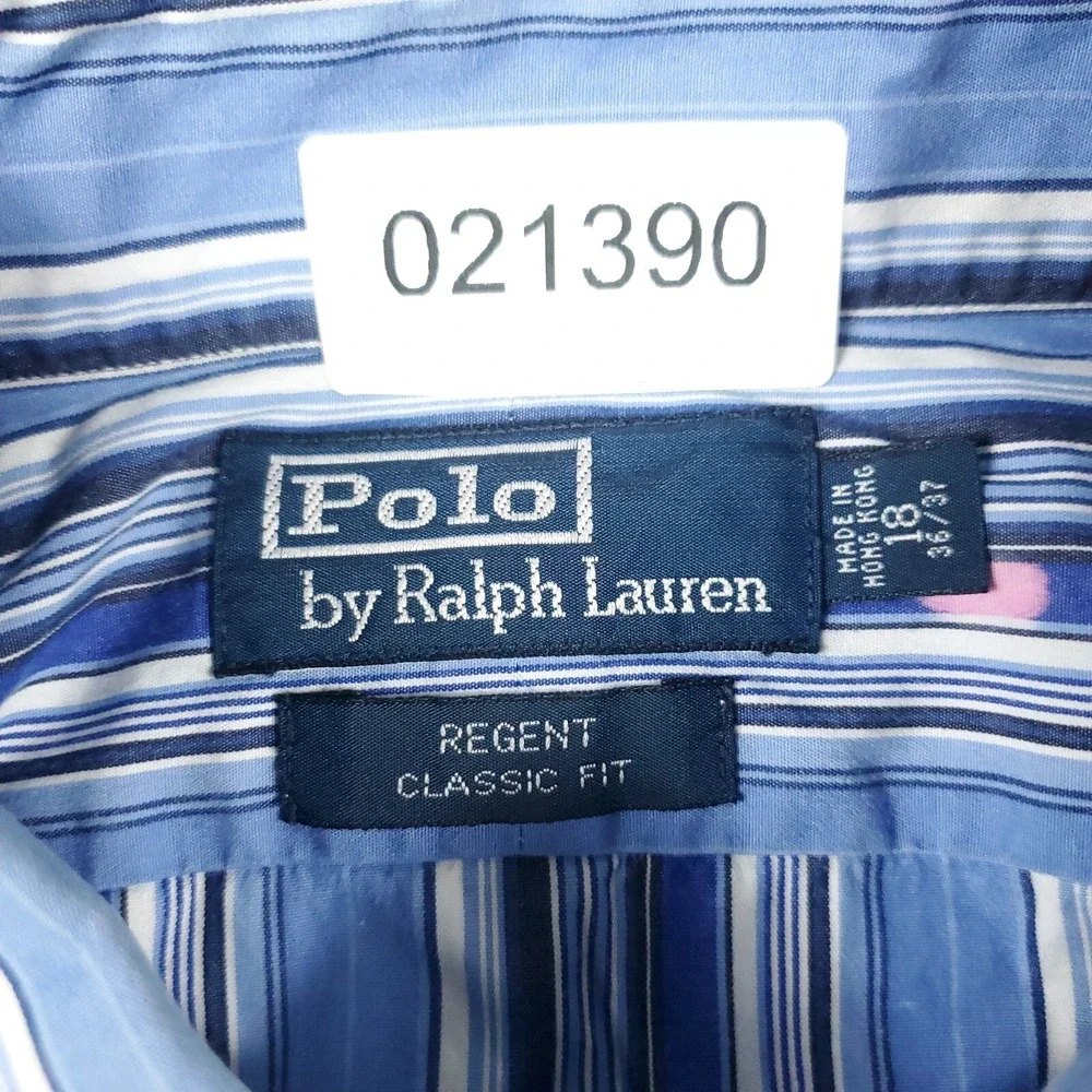 Ralph Lauren Shirt Size 18 Blue Striped Regent Dress Button Up *STAINED*